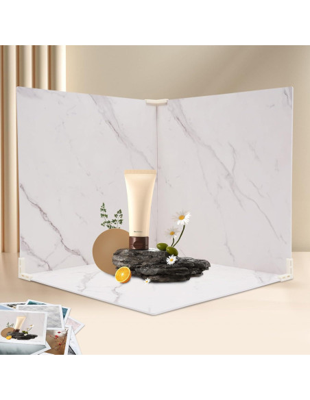 3 Fondos de Fotografía Doble Cara 60x60cm PVC Blanco/Marmoleado