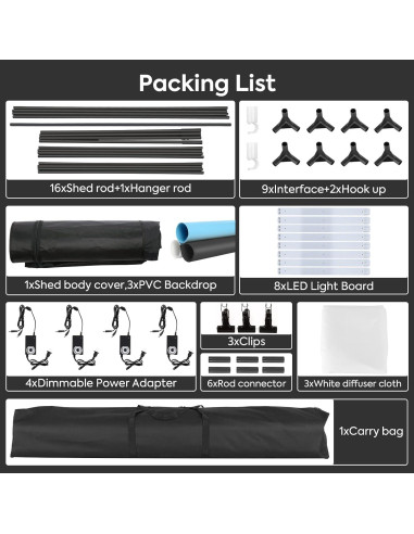 Estudio de Fotografía Profesional SEDGEWIN 120x100x200 cm con Luz LED