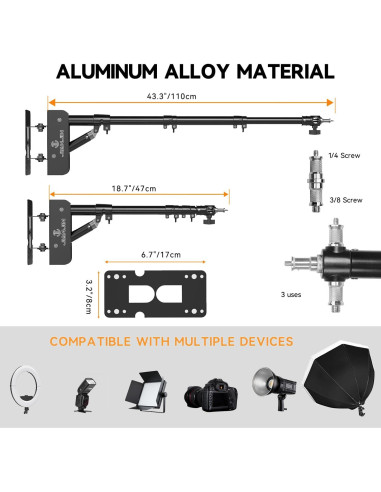 Brazo de Soporte Triangular de Pared JJ JIANJIN 110 cm para Luz de Anillo