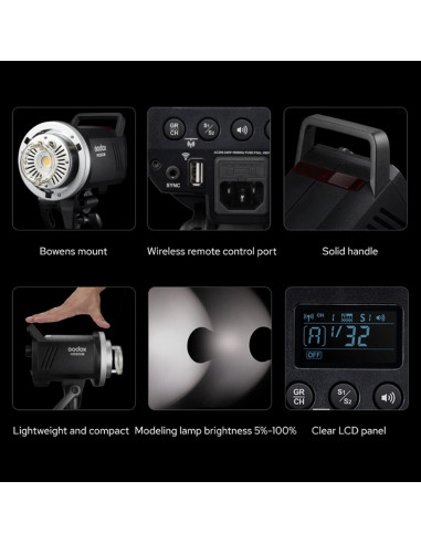 Flash de Estudio Godox MS300V 300W con Soporte y Softbox