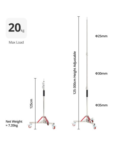 Soporte de Luz AMBITFUL AS-300 con Ruedas 305cm Acero Inoxidable