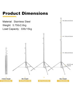 Soporte de Luz Ajustable Meking 2.8m Acero Inoxidable 15kg 2