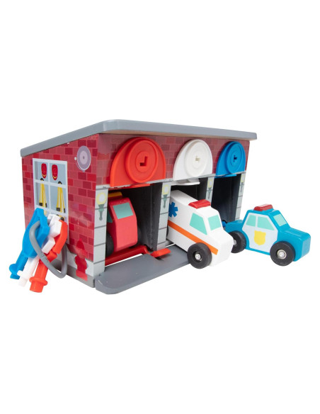 Melissa & Doug Garaje de Madera con Vehículos de Rescate