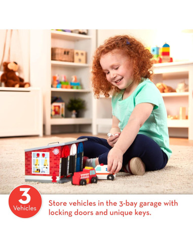 Melissa & Doug Garaje de Madera con Vehículos de Rescate