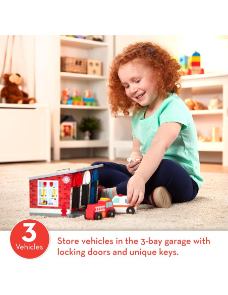 Melissa & Doug Garaje de Madera con Vehículos de Rescate