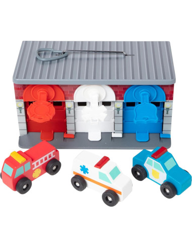 Melissa & Doug Garaje de Madera con Vehículos de Rescate