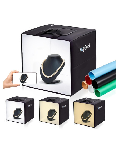 Caja de Luz para Fotografía ZapPort 30.48cm con 120 LED y 6 Fondos