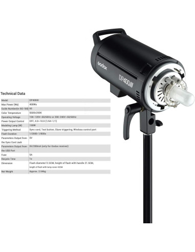 Flash de Estudio Godox DP400III 400Ws Inalámbrico 5600K