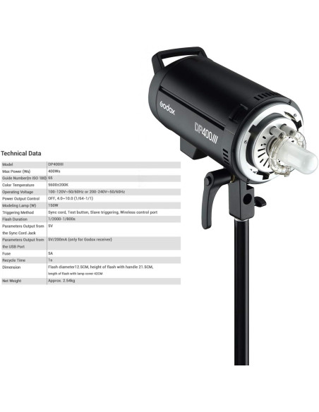 Flash de Estudio Godox DP400III 400Ws Inalámbrico 5600K