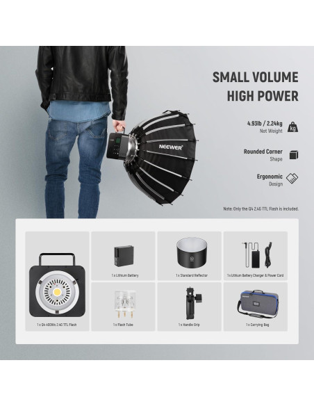 Flash de Estudio NEEWER Q4 400Ws TTL 2.4G con Bolsa