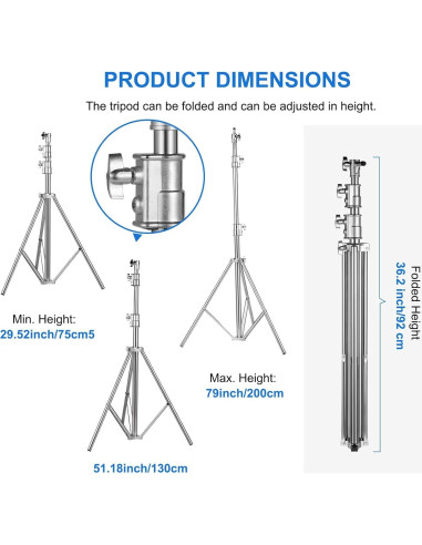 Soporte de Luz Fotográfica FOTOLS Acero Inoxidable 2.8m