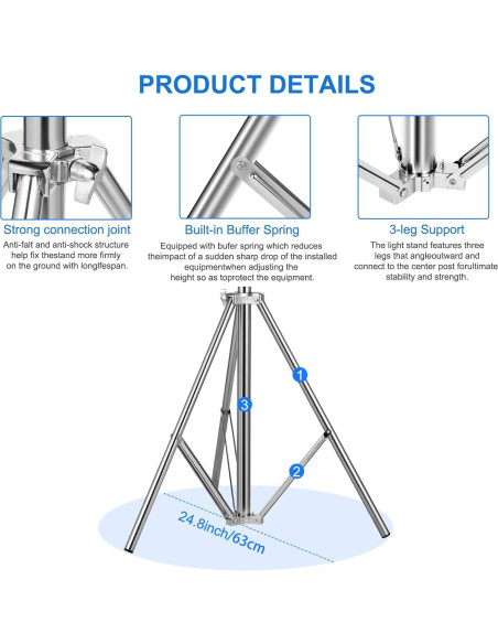 Soporte de Luz Fotográfica FOTOLS Acero Inoxidable 2.8m