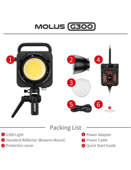 Luz LED Bi-Color ZHIYUN MOLUS G300 300W 500W MAX Control App Luz LED Bi-Color ZHIYUN MOLUS G300 300W 500W MAX Control App