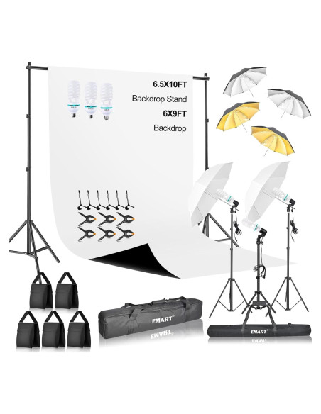 Kit de Fotografía EMART 2-en-1 6.5x10ft con Iluminación 105W