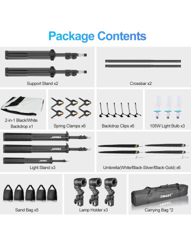 Kit de Fotografía EMART 2-en-1 6.5x10ft con Iluminación 105W