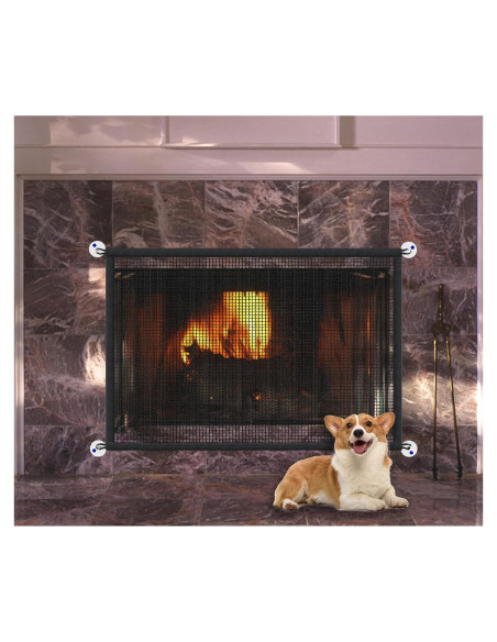 Pantalla de Chimenea LWFCOEE 91x76 cm Malla de Seguridad Negra