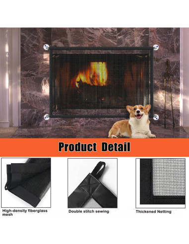 Pantalla de Chimenea LWFCOEE 91x76 cm Malla de Seguridad Negra