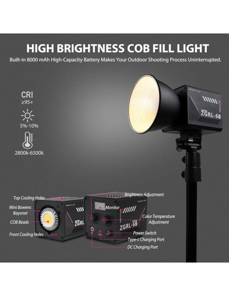 Luz de Video LED Portátil WBLOOMSI 60W Batería 8000mAh