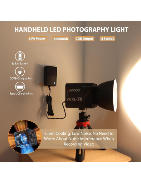 Luz de Video LED Portátil WBLOOMSI 60W Batería 8000mAh
