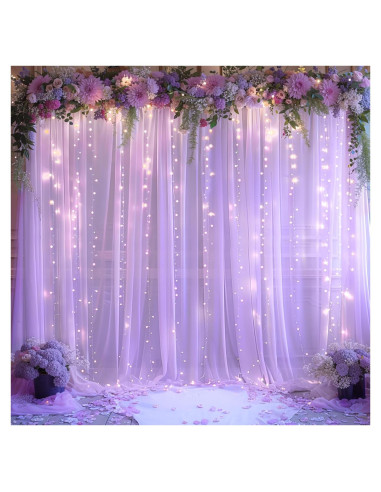 Cortina de fondo de gasa lavanda con luces LED 5x10 pies