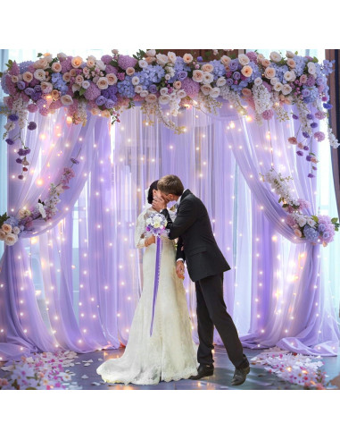 Cortina de fondo de gasa lavanda con luces LED 5x10 pies