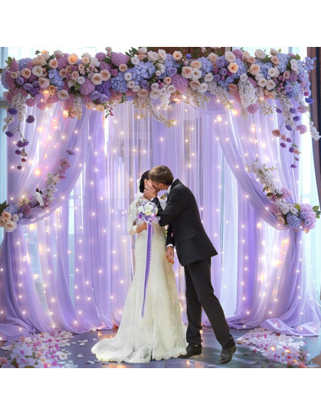 Cortina de fondo de gasa lavanda con luces LED 5x10 pies