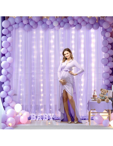 Cortina de fondo de gasa lavanda con luces LED 5x10 pies