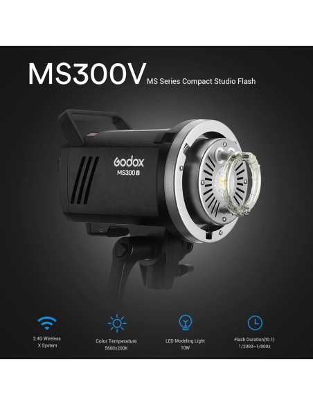 Flash Estroboscópico Godox MS300V 300W con Luz LED 10W