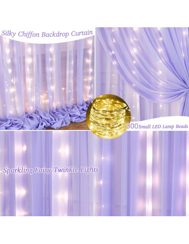 Cortina de fondo de gasa lavanda con luces LED 5x10 pies