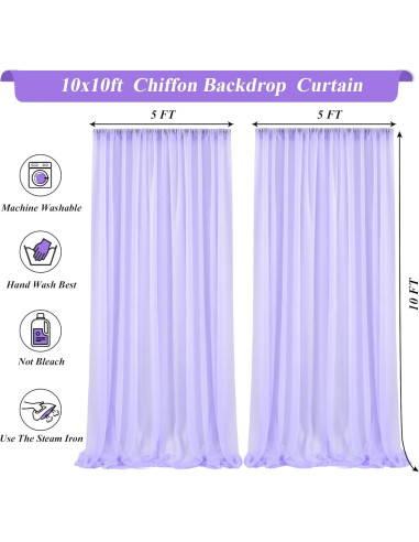 Cortina de fondo de gasa lavanda con luces LED 5x10 pies