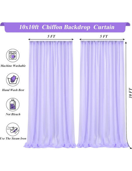 Cortina de fondo de gasa lavanda con luces LED 5x10 pies