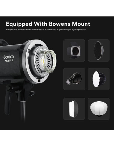 Flash Estroboscópico Godox MS300V 300W con Luz LED 10W
