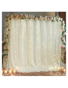 Cortina de tul marfil con luces 2 paneles 5x10 pies