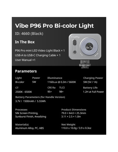 Luz LED de Video SmallRig Vibe P96 Pro 2500-6500K CRI95+