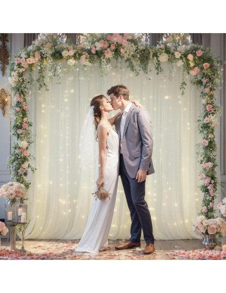 Cortina de tul marfil con luces 2 paneles 5x10 pies