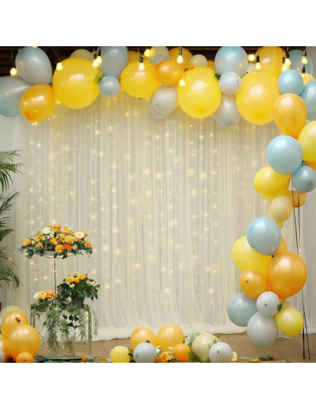 Cortina de tul marfil con luces 2 paneles 5x10 pies