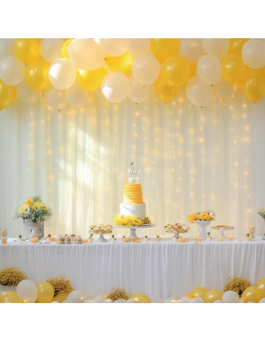 Cortina de tul marfil con luces 2 paneles 5x10 pies