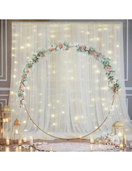 Cortina de tul marfil con luces 2 paneles 5x10 pies