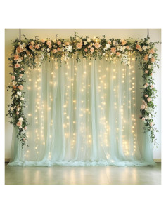 Cortina de Tulle Verde Salvia con Luces 2 Paneles 5x10FT