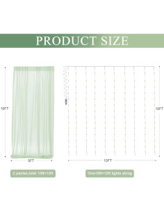 Cortina de Tulle Verde Salvia con Luces 2 Paneles 5x10FT 2