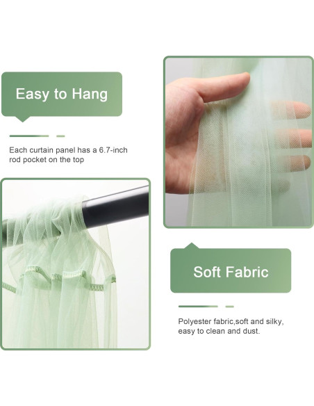 Cortina de Tulle Verde Salvia con Luces 2 Paneles 5x10FT