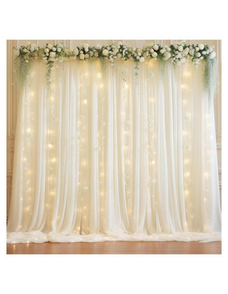 Cortina de Chiffon Beige con Luces LED 2 Paneles 5x10 pies