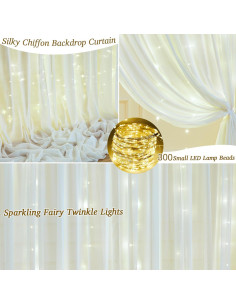 Cortina de Chiffon Beige con Luces LED 2 Paneles 5x10 pies 2