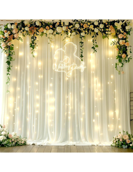Cortina de Chiffon Beige con Luces LED 2 Paneles 5x10 pies