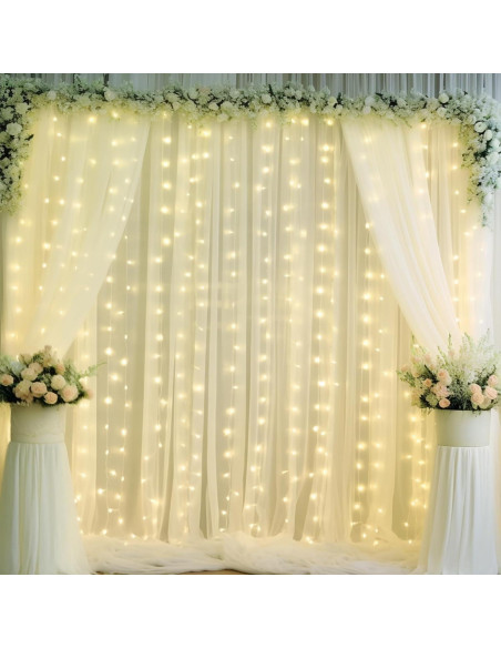 Cortina de Chiffon Beige con Luces LED 2 Paneles 5x10 pies