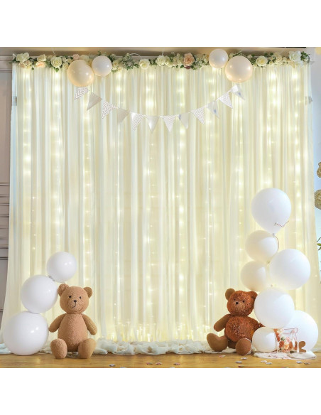 Cortina de Chiffon Beige con Luces LED 2 Paneles 5x10 pies