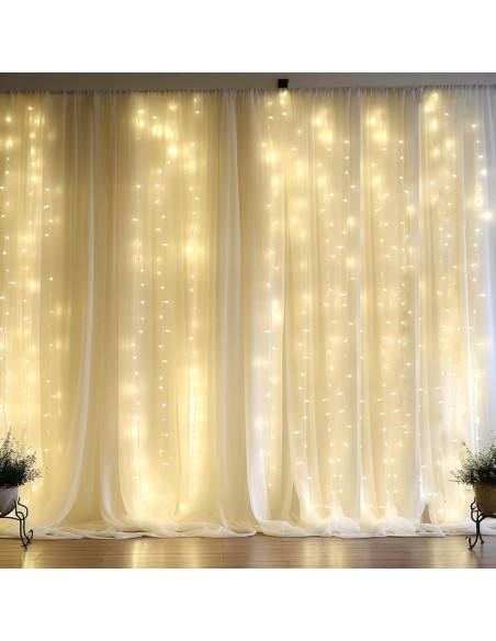 Cortina de Chiffon Beige con Luces LED 2 Paneles 5x10 pies