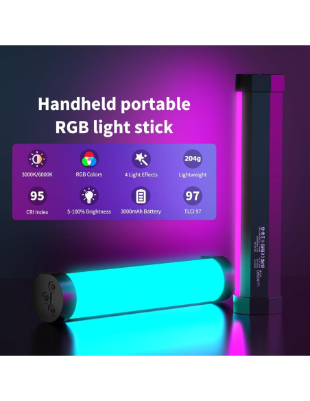 Varita de Luz Portátil LUXCEO RGB LED 20cm 2000mAh CRI95+ Varita de Luz Portátil LUXCEO RGB LED 20cm 2000mAh CRI95+