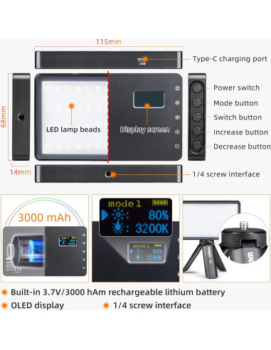 Luz LED RGB Portátil GUZHIZHI GZZ-RB08P 2500-8500K para Video