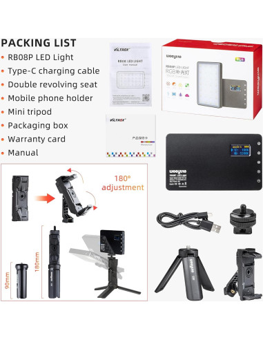 Luz LED RGB Portátil GUZHIZHI GZZ-RB08P 2500-8500K para Video